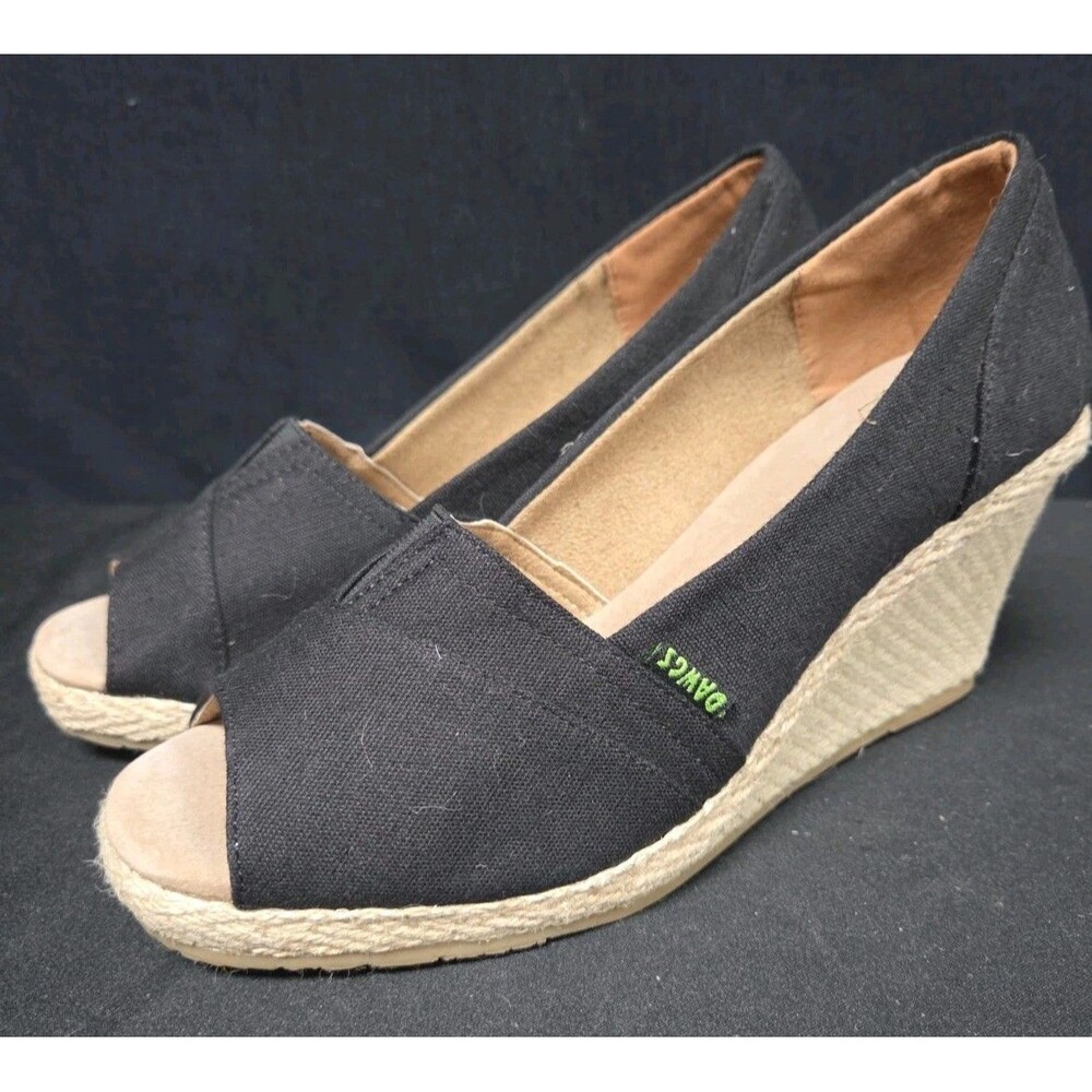 Dawgs Kaymann Wedge Heels Peep Toe Black Espadrilles Sandals Size 10
